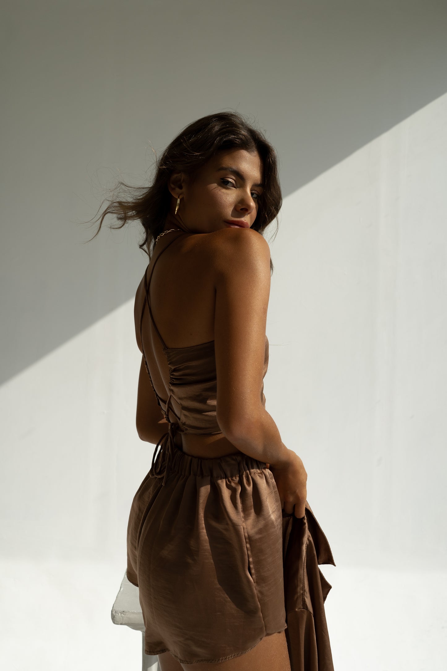 Inana cropped silky string top